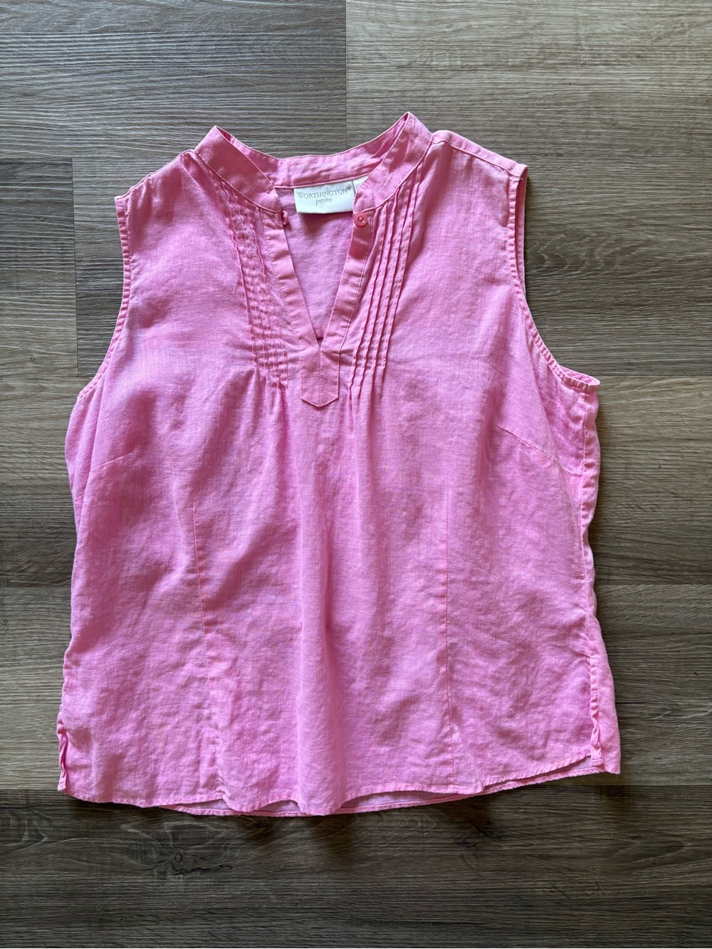 Worthington Petite Pink Linen Blend Sleeveless Pleated Top - 12P